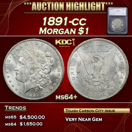 *Highlight* 1891-cc Morgan Dollar $1 ms64+ SEGS (fc)