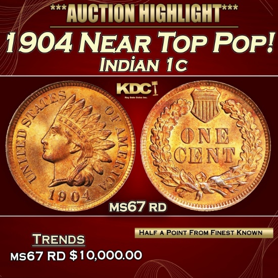 *Highlight* 1904 Indian Cent Near Top Pop! 1c ms67 rd SEGS (fc)