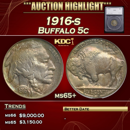 *Highlight* 1916-s Buffalo Nickel 5c ms65+ SEGS (fc)