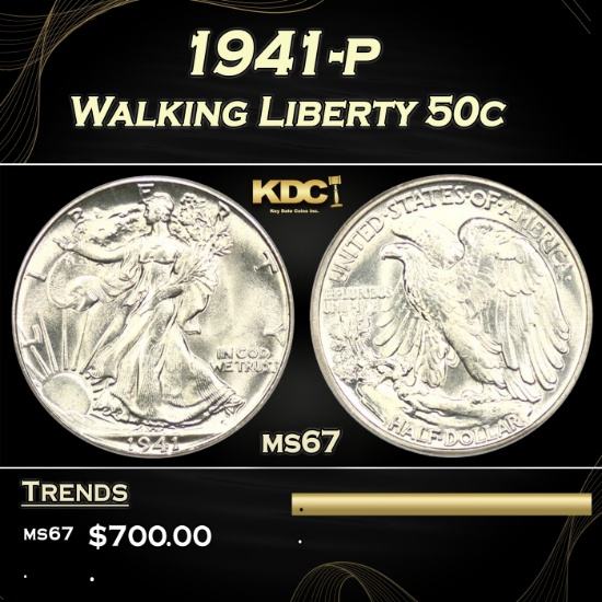 1941-p Walking Liberty Half Dollar 50c Grades GEM++ Unc