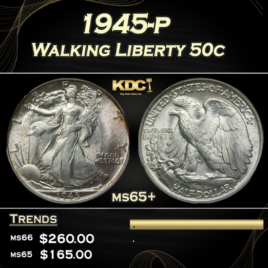 1945-p Walking Liberty Half Dollar 50c Grades GEM+ Unc