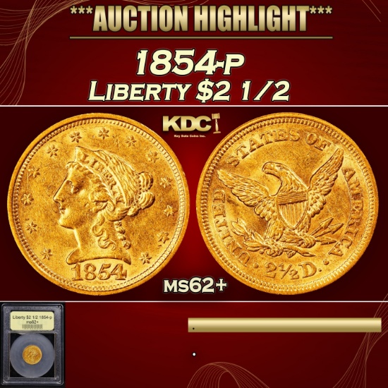*Highlight* 1854-p Gold Liberty Quarter Eagle $2 1/2 Select Unc USCG (fc)