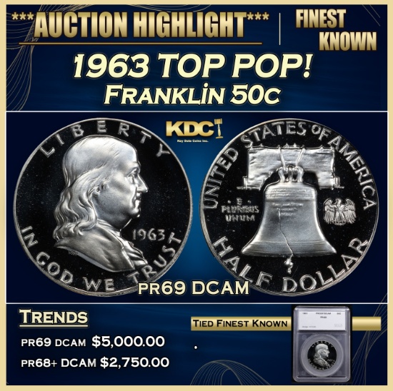 *Highlight* 1963 Proof Franklin Half Dollar TOP POP! 50c pr69 DCAM SEGS (fc)