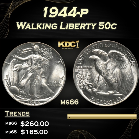 1944-p Walking Liberty Half Dollar 50c Grades GEM+ Unc