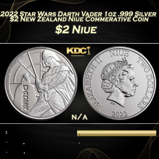 2022 Star Wars Darth Vader 1oz .999 Silver $2 New Zealand Niue Commerative Coin Grades Ungraded