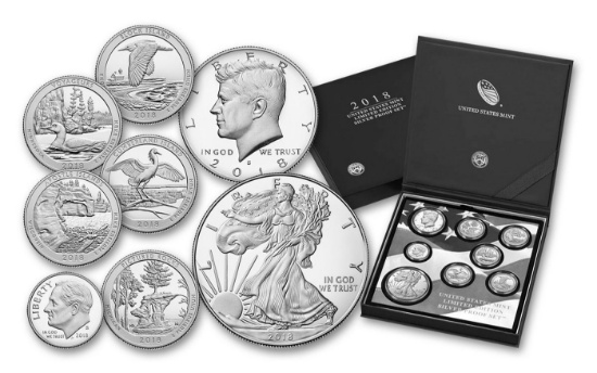RARE 2018 United States Mint Limited Edition Silver Proof Set 8 coins, Over 2.25oz Of Silver low min