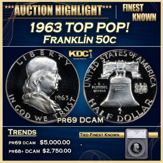 *Highlight* 1963 Proof Franklin Half Dollar TOP POP! 50c pr69 DCAM SEGS (fc)