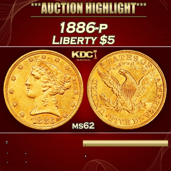 *Highlight* 1886-p Gold Liberty Half Eagle $5 Select Unc USCG (fc)