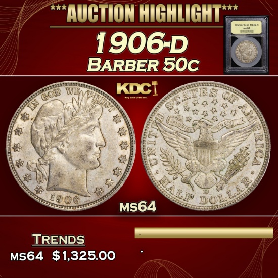 *Highlight* 1906-d Barber Half Dollars 50c Choice Unc USCG (fc)