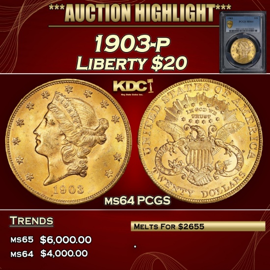 *Highlight* PCGS 1903-p Gold Liberty Double Eagle $20 ms64 PCGS (fc)