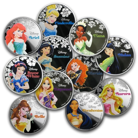 ***Major Highlight*** NGC COMPLETE 11 Coin  2015-2016 Silver DISNEY PRINCESSES SET Snow White, Jasmi