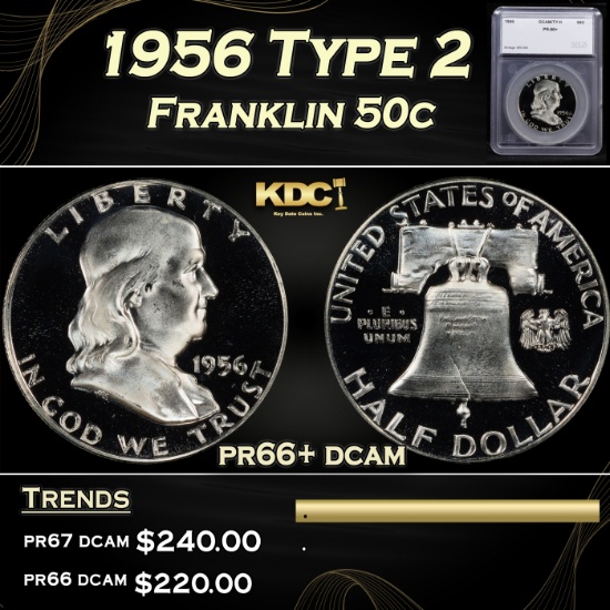 1956 Type 2 Proof Franklin Half Dollar 50c pr66+ dcam SEGS