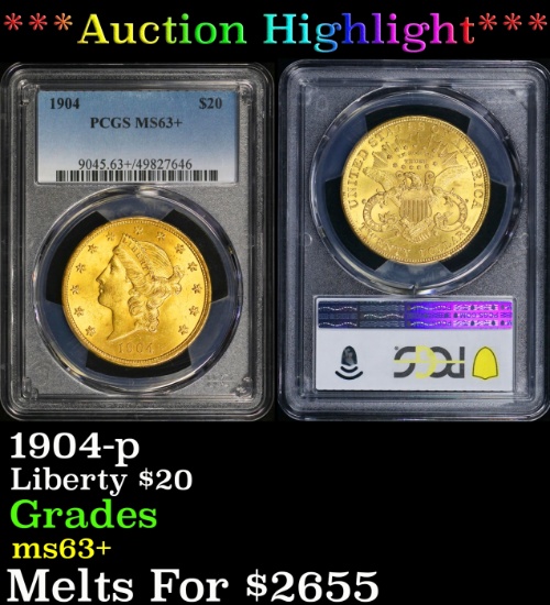 *Highlight* PCGS 1904-p Gold Liberty Double Eagle $20 ms63+ PCGS (fc)