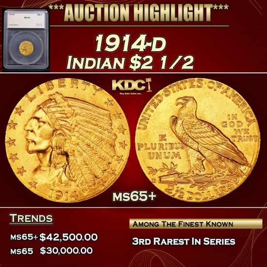 *Highlight* 1914-d Gold Indian Quarter Eagle $2 1/2 ms65+ SEGS (fc)