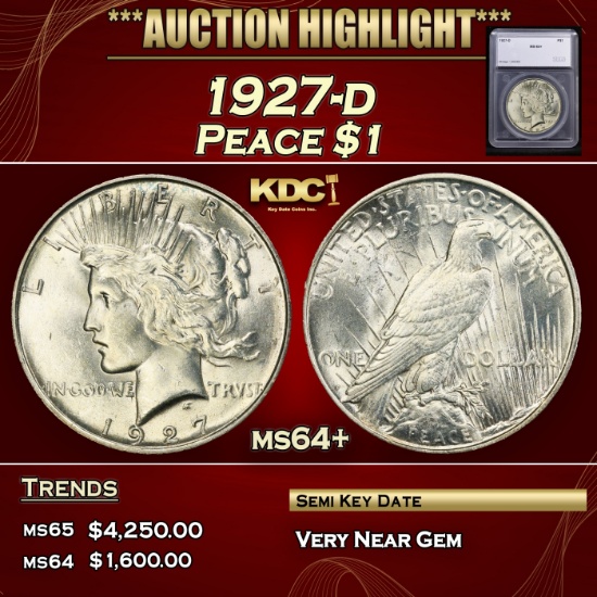 *Highlight* 1927-d Peace Dollar $1 ms64+ SEGS (fc)