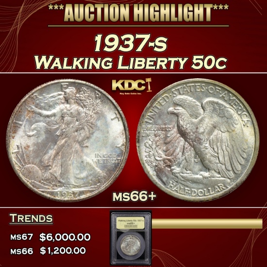 *Highlight* 1937-s Walking Liberty Half Dollar 50c GEM++ Unc USCG (fc)