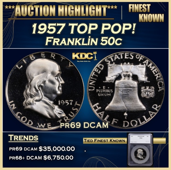 *Highlight* 1957 Proof Franklin Half Dollar TOP POP! 50c pr69 DCAM SEGS (fc)