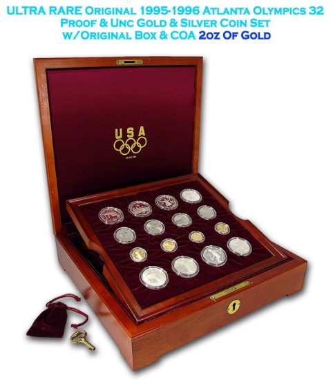 ***Major Highlight*** ULTRA RARE Original 1995-1996 Atlanta Olympics 32 Proof & Unc Gold & Silver Co