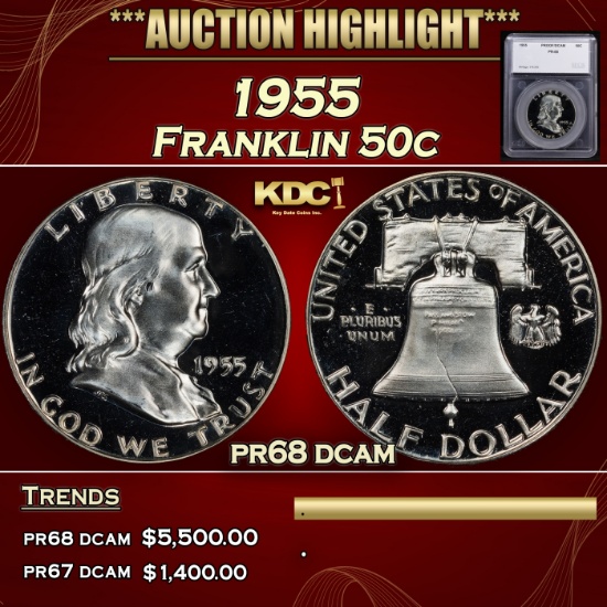 *Highlight* 1955 Proof Franklin Half Dollar 50c pr68 dcam SEGS (fc)