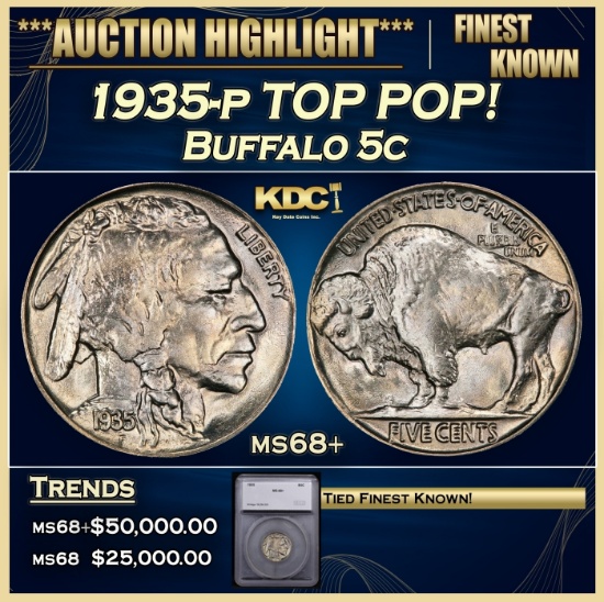 *Highlight* 1935-p Buffalo Nickel TOP POP! 5c ms68+ SEGS (fc)