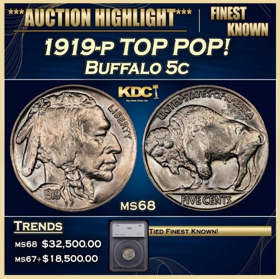 *Highlight* 1919-p Buffalo Nickel TOP POP! 5c ms68 SEGS (fc)