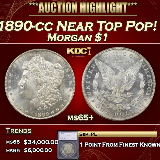 *Highlight* 1890-cc Morgan Dollar Near Top Pop! $1 ms65+ SEGS (fc)