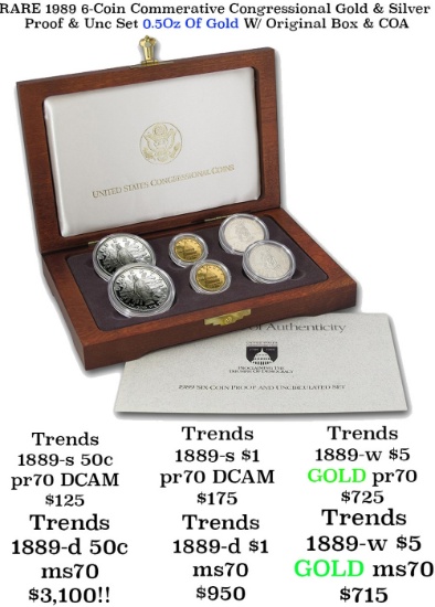 ***Major Highlight*** RARE 1989 6-Coin Commerative Congressional Gold & Silver Proof & Unc Set 0.5Oz