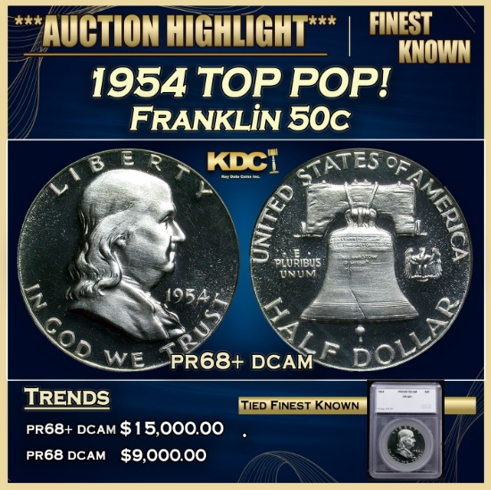 *Highlight* 1954 Proof Franklin Half Dollar TOP POP! 50c pr68+ dcam SEGS (fc)