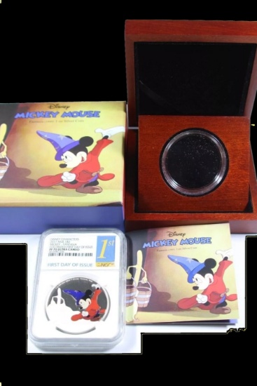 ***Major Highlight*** NGC Rare  2017 Disney Mickey-Fantasia 1oz .999 Silver $2 New Zealand Niue Comm