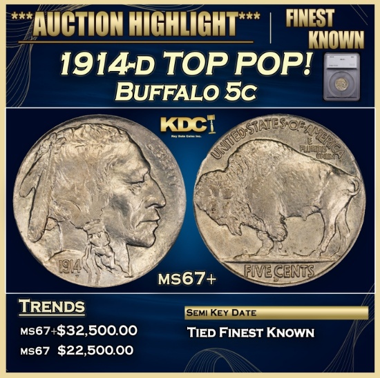 *Highlight* 1914-d Buffalo Nickel TOP POP! 5c ms67+ SEGS (fc)