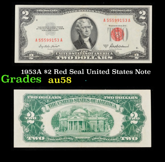 1953A $2 Red Seal United States Note Grades Choice AU/BU Slider