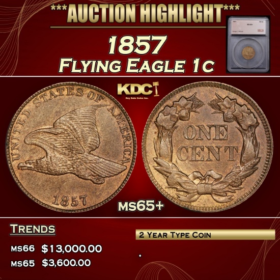 *Highlight* 1857 Flying Eagle Cent 1c ms65+ SEGS (fc)