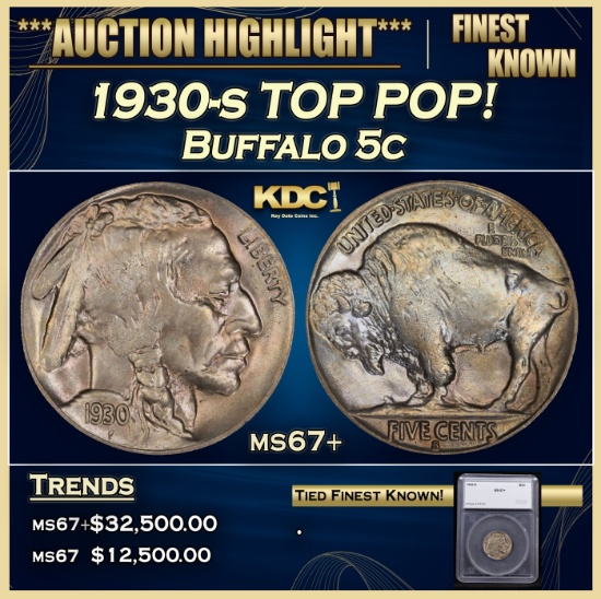*Highlight* 1930-s Buffalo Nickel TOP POP! 5c ms67+ SEGS (fc)