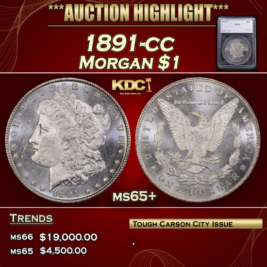 *Highlight* 1891-cc Morgan Dollar $1 ms65+ SEGS (fc)