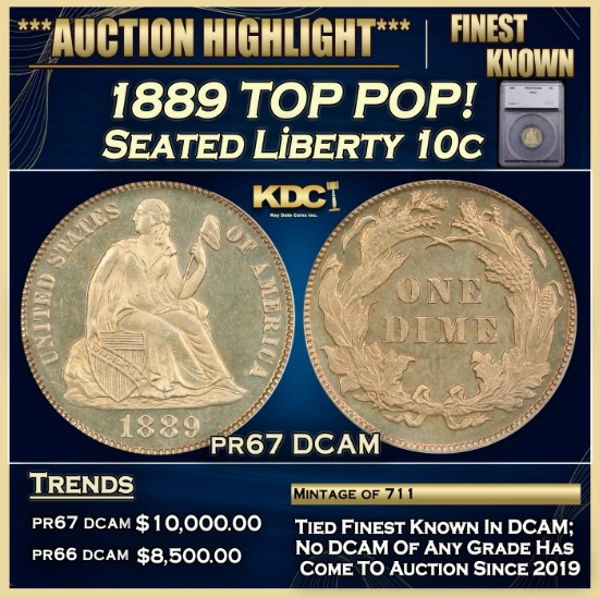 *Highlight* 1889 Proof Seated Liberty Dime TOP POP! 10c pr67 DCAM SEGS (fc)