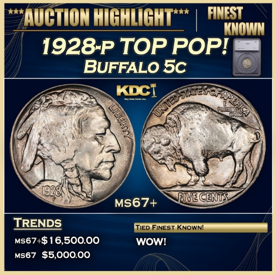 *Highlight* 1928-p Buffalo Nickel TOP POP! 5c ms67+ SEGS (fc)
