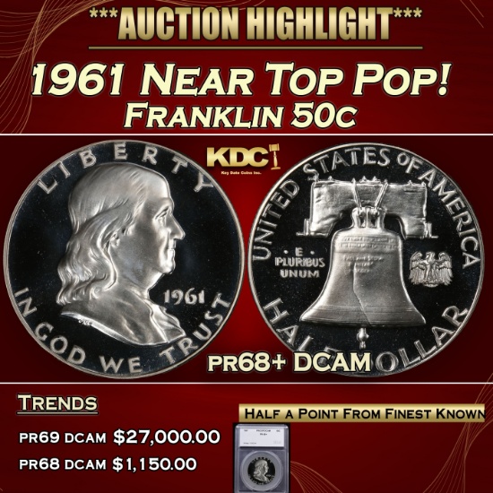 *Highlight* 1961 Proof Franklin Half Dollar Near Top Pop! 50c pr68+ DCAM SEGS (fc)