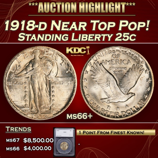 *Highlight* 1918-d Standing Liberty Quarter Near Top Pop! 25c ms66+ SEGS (fc)