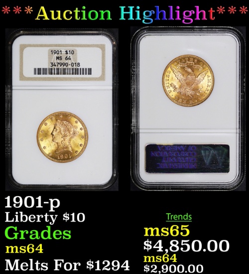 *Highlight* NGC 1901-p Gold Liberty Eagle $10 ms64 NGC (fc)