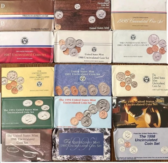 1984-1998 Mint Set Run 151 Coins 15 Complete Sets Including 1996-w Dime