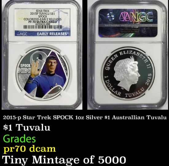 NGC  2015-p Star Trek SPOCK 1oz Silver $1 Australlian Tuvalu Proof pr70 dcam NGC