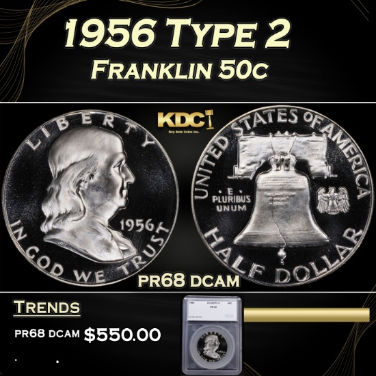 1956 Type 2 Proof Franklin Half Dollar 50c pr68 dcam SEGS