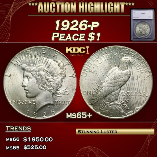 *Highlight* 1926-p Peace Dollar $1 ms65+ SEGS (fc)