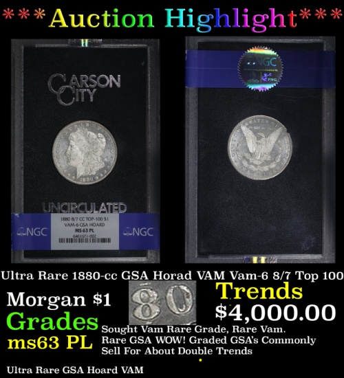 *Highlight* NGC Ultra Rare 1880-cc GSA Horad VAM Morgan Dollar Vam-6 8/7 Top 100 $1 ms63 PL NGC (fc)