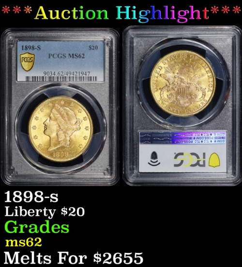 *Highlight* PCGS 1898-s Gold Liberty Double Eagle $20 ms62 PCGS (fc)