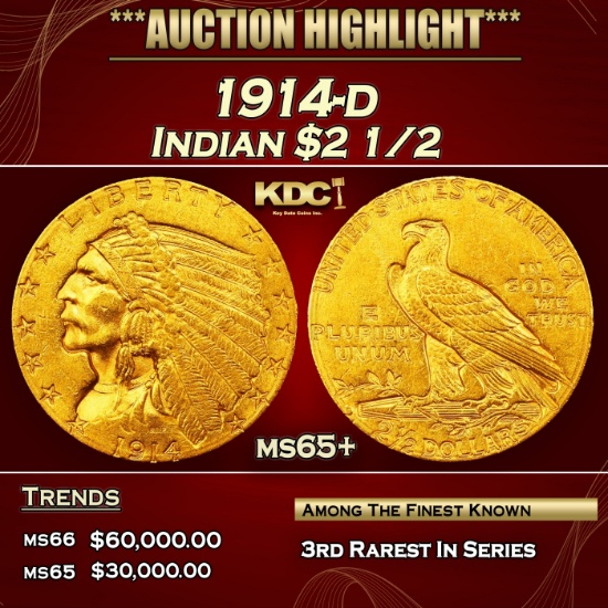 *Highlight* 1914-d Gold Indian Quarter Eagle $2 1/2 ms65+ SEGS (fc)