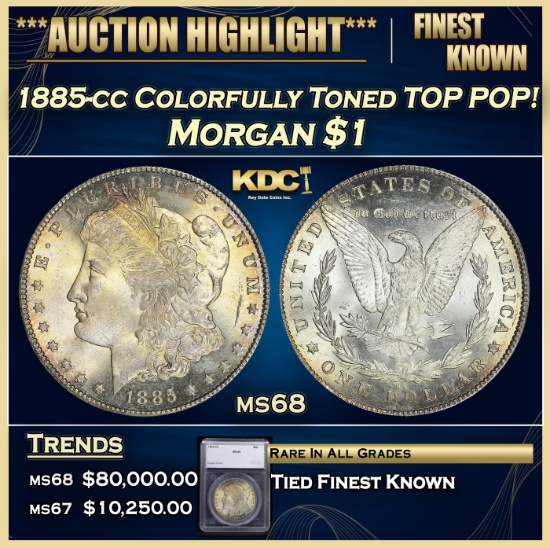 *Highlight* 1885-cc Morgan Dollar Colorfully Toned TOP POP! $1 ms68 SEGS (fc)