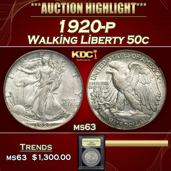 *Highlight* 1920-p Walking Liberty Half Dollar 50c Select Unc USCG (fc)