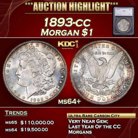 *Highlight* 1893-cc Morgan Dollar $1 ms64+ SEGS (fc)