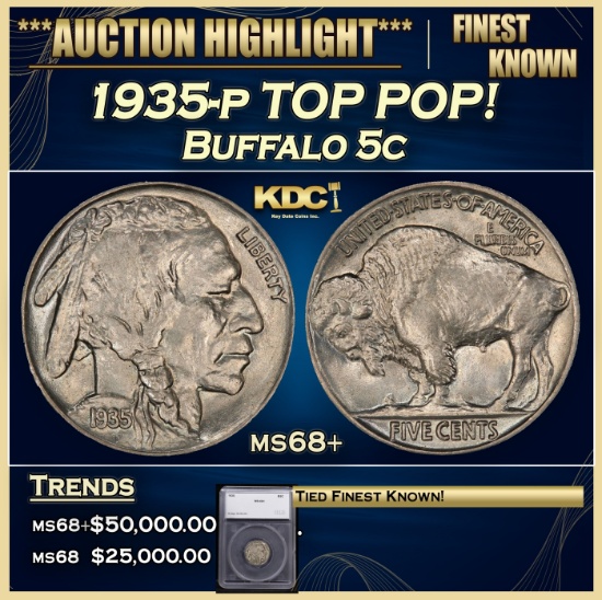 *Highlight* 1935-p Buffalo Nickel TOP POP! 5c ms68+ SEGS (fc)